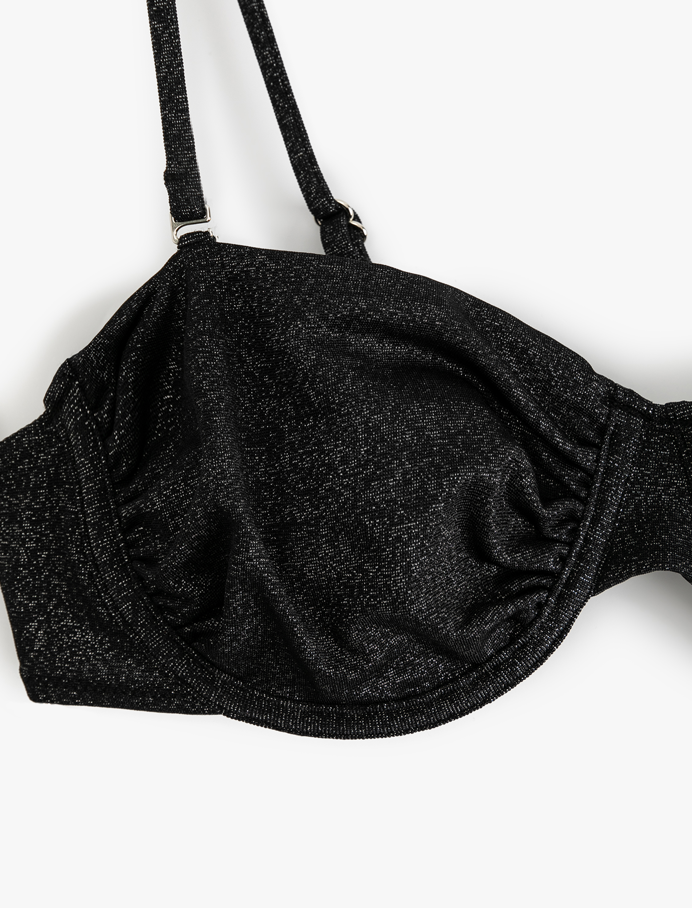   Simli Parlak Balenli Straplez Bikini Üstü