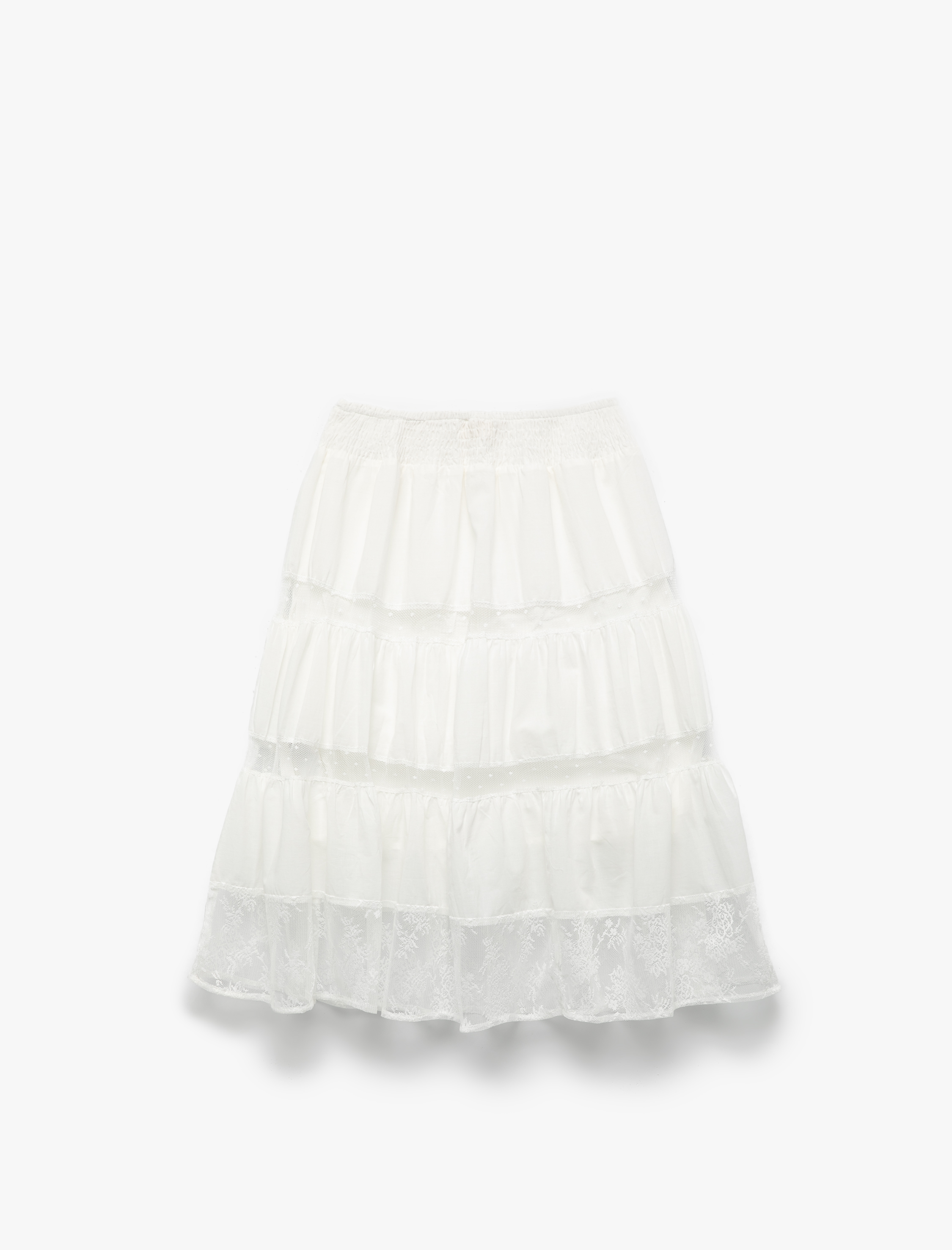  Kız Çocuk Gipeli Tül Detaylı Katlı Pamuklu Midi Etek