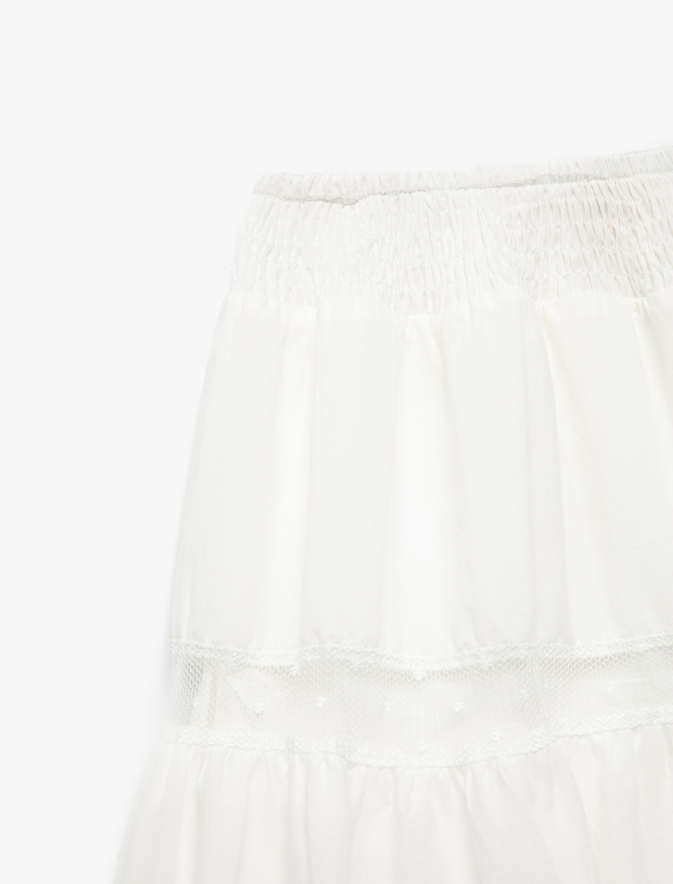 Kız Çocuk Gipeli Tül Detaylı Katlı Pamuklu Midi Etek