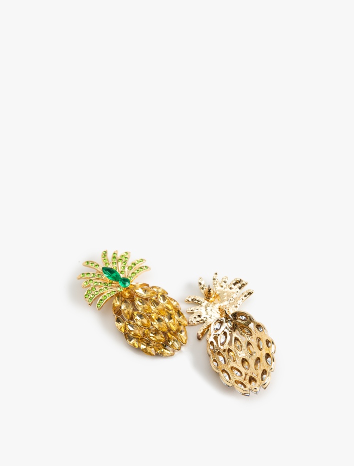 Kadın Büyük Boy Taş Detaylı Çok Renkli Ananas Küpe - Koton X Sibil Çetinkaya