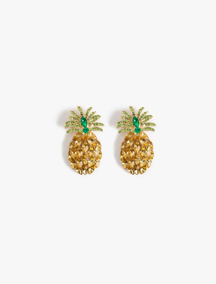Kadın Büyük Boy Taş Detaylı Çok Renkli Ananas Küpe - Koton X Sibil Çetinkaya