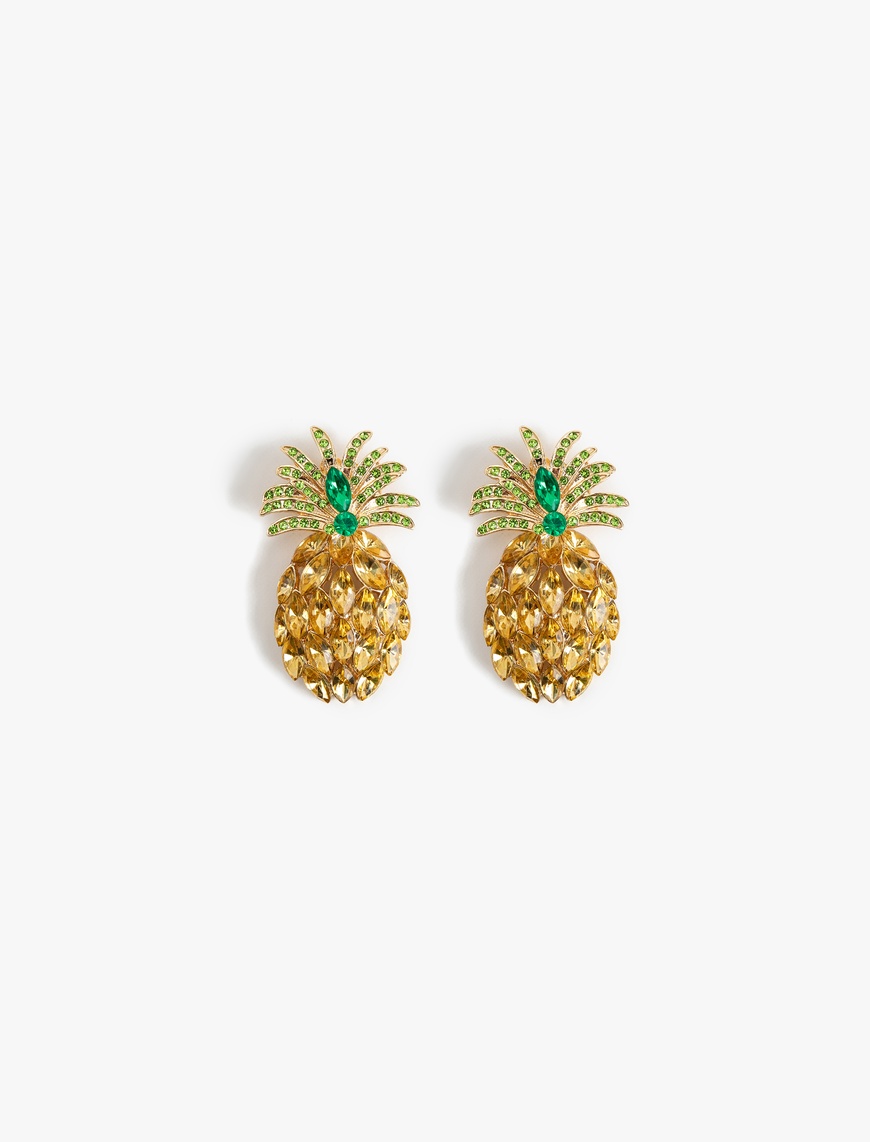  Kadın Büyük Boy Taş Detaylı Çok Renkli Ananas Küpe - Koton X Sibil Çetinkaya