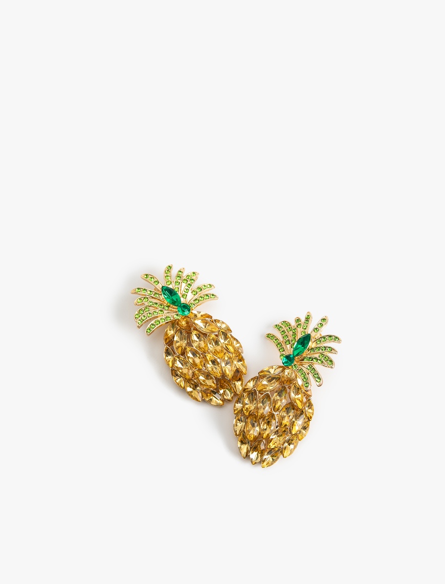  Kadın Büyük Boy Taş Detaylı Çok Renkli Ananas Küpe - Koton X Sibil Çetinkaya