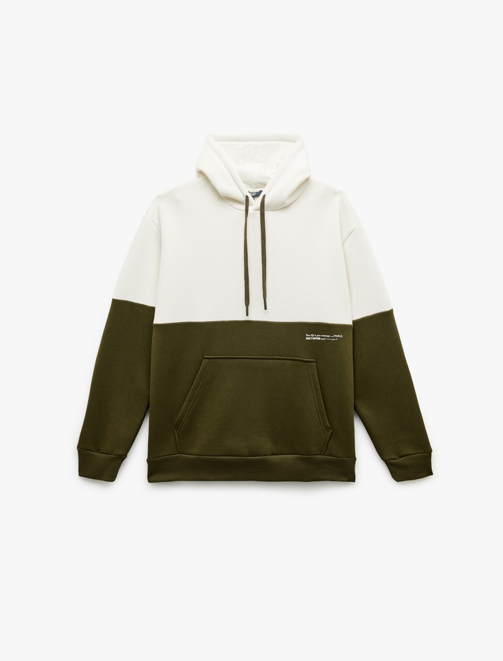  Kapşonlu Renk Bloklu Pamuklu Şardonlu Oversize Kanguru Cepli Sweatshirt