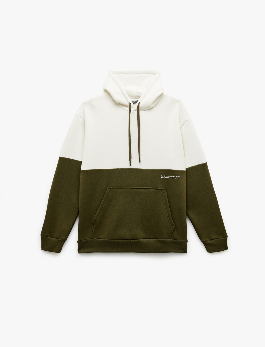   Kapşonlu Renk Bloklu Pamuklu Şardonlu Oversize Kanguru Cepli Sweatshirt