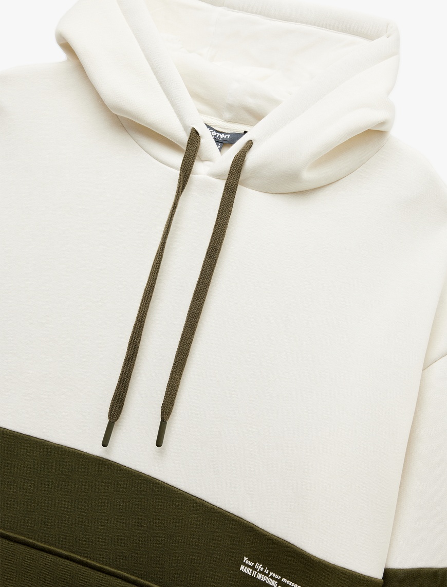   Kapşonlu Renk Bloklu Pamuklu Şardonlu Oversize Kanguru Cepli Sweatshirt