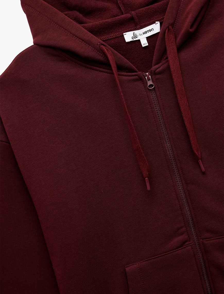   Şardonlu Kanguru Cep Detaylı Kapüşonlu Fermuarlı Oversize Sweatshirt