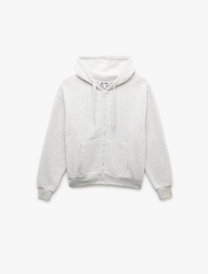  Şardonlu Uzun Kollu Kapüşonlu Kanguru Cepli Oversize Fermuarlı Sweatshirt