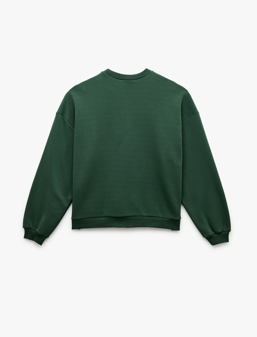   Şardonlu Baskılı Uzun Kollu Bisiklet Yaka Oversize Sweatshirt