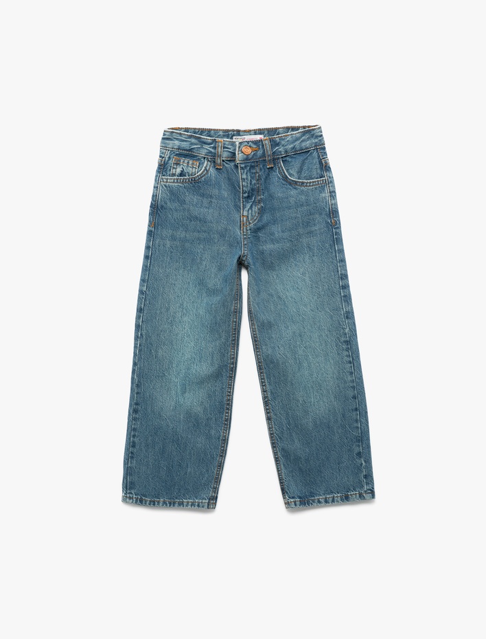 Kız Çocuk Pamuklu Cepli Straight Fit Denim Pantolon