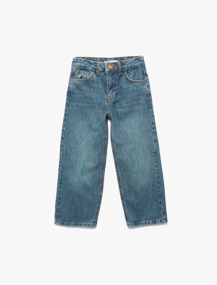  Kız Çocuk Pamuklu Cepli Straight Fit Denim Pantolon