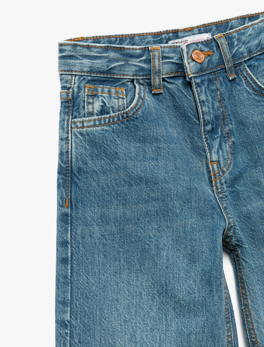 Kız Çocuk Pamuklu Cepli Straight Fit Denim Pantolon