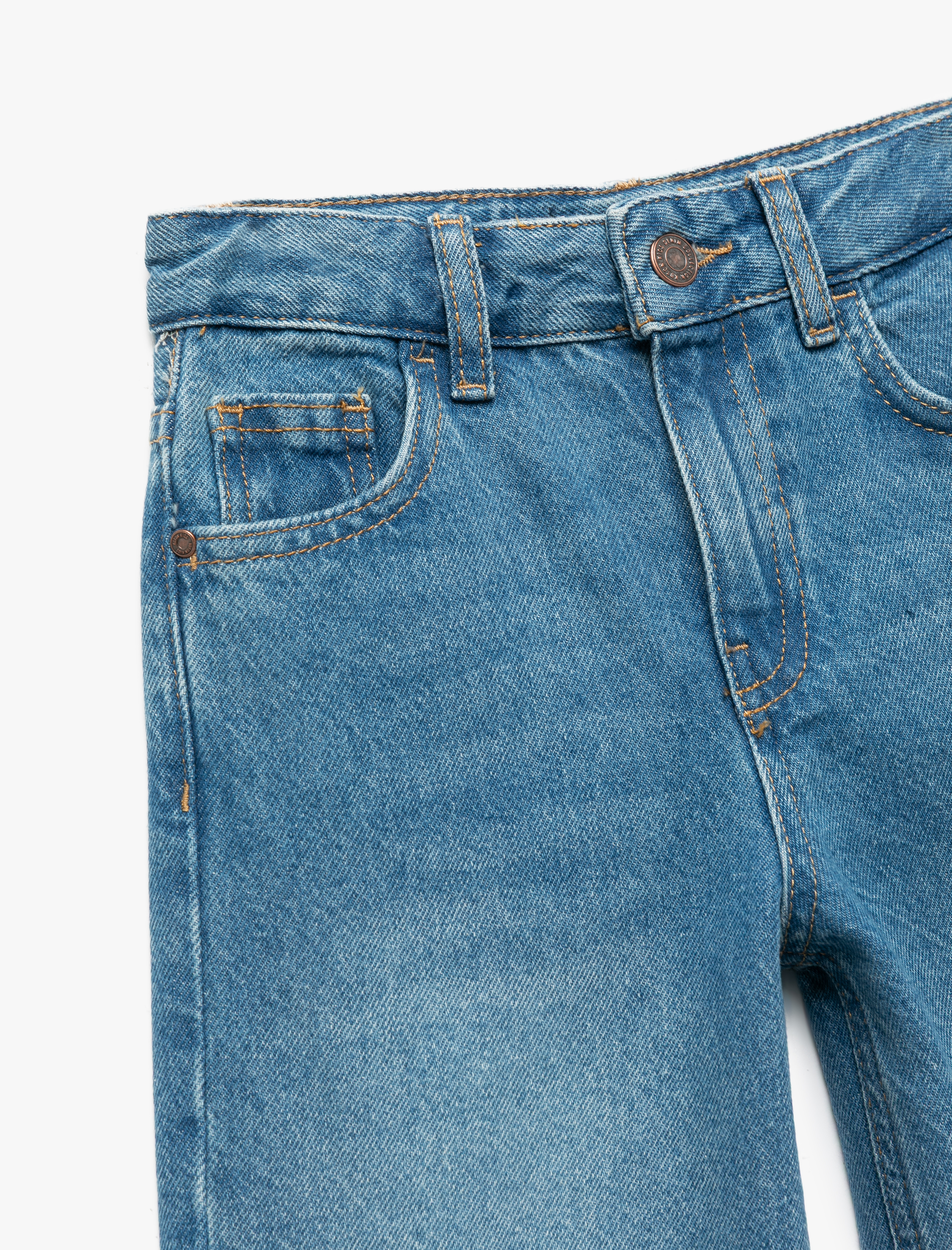  Kız Çocuk Pamuklu Cep Detaylı Geniş  Denim Pantolon