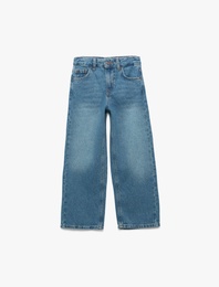 Pamuklu Cep Detaylı Geniş  Denim Pantolon