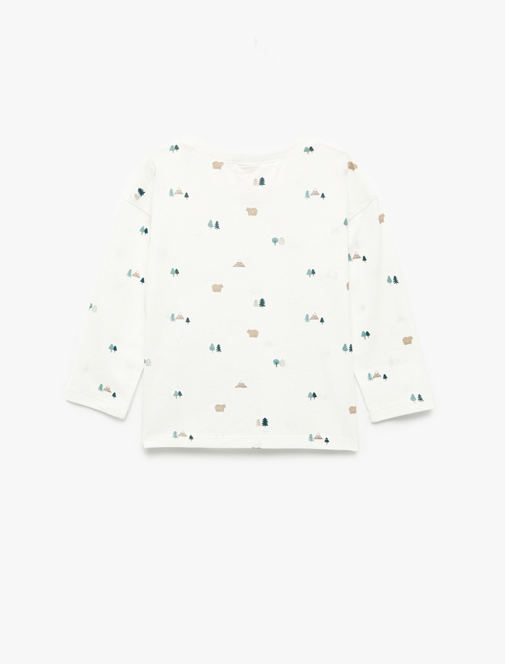 Erkek Bebek Pamuklu Uzun Kollu Bisiklet Yaka Baskılı Tişört