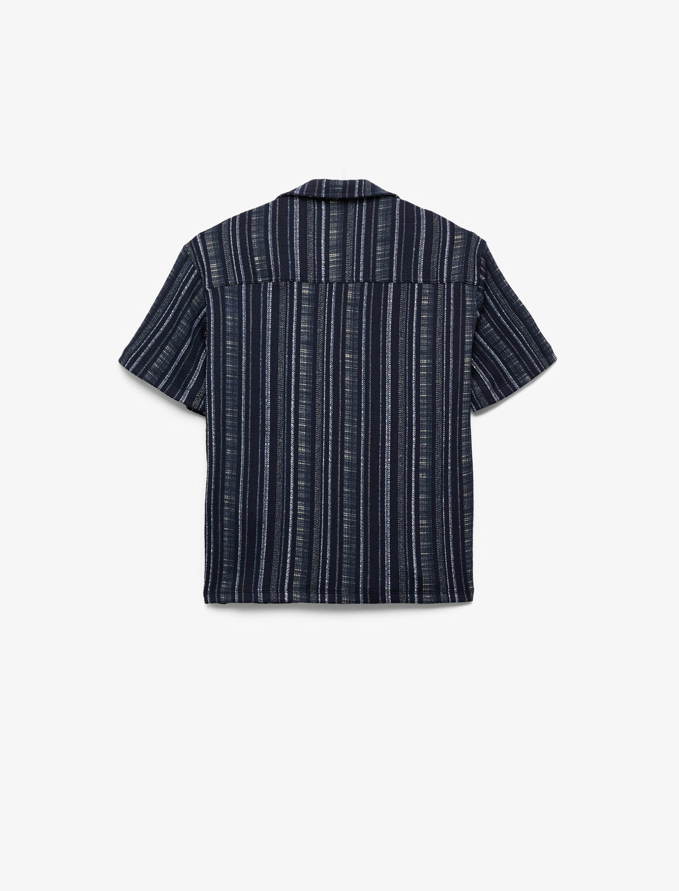  Erkek Çocuk Düğme Detaylı Çizgili Kısa Kollu Gömlek