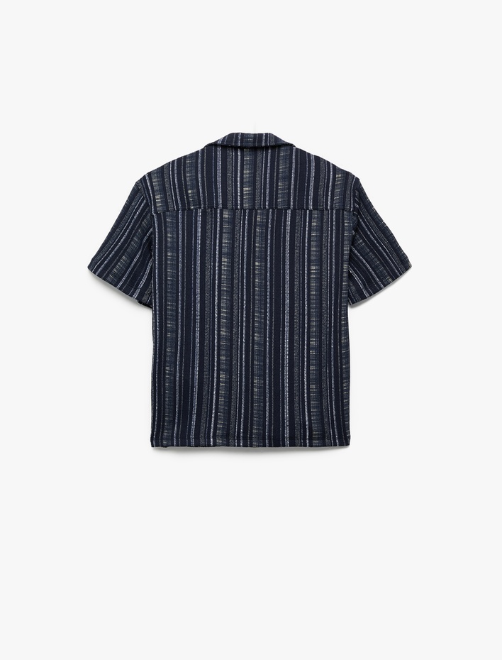 Erkek Çocuk Düğme Detaylı Çizgili Kısa Kollu Gömlek
