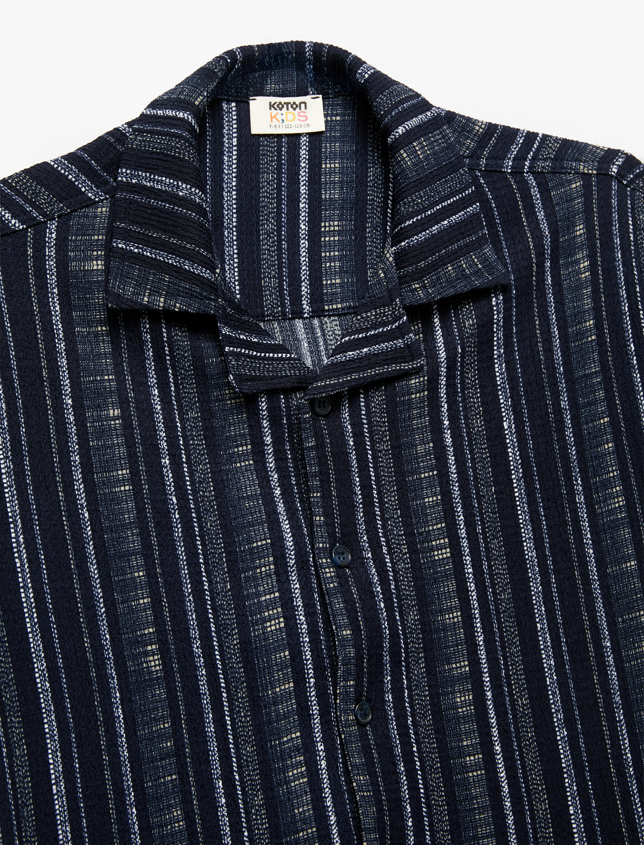  Erkek Çocuk Düğme Detaylı Çizgili Kısa Kollu Gömlek