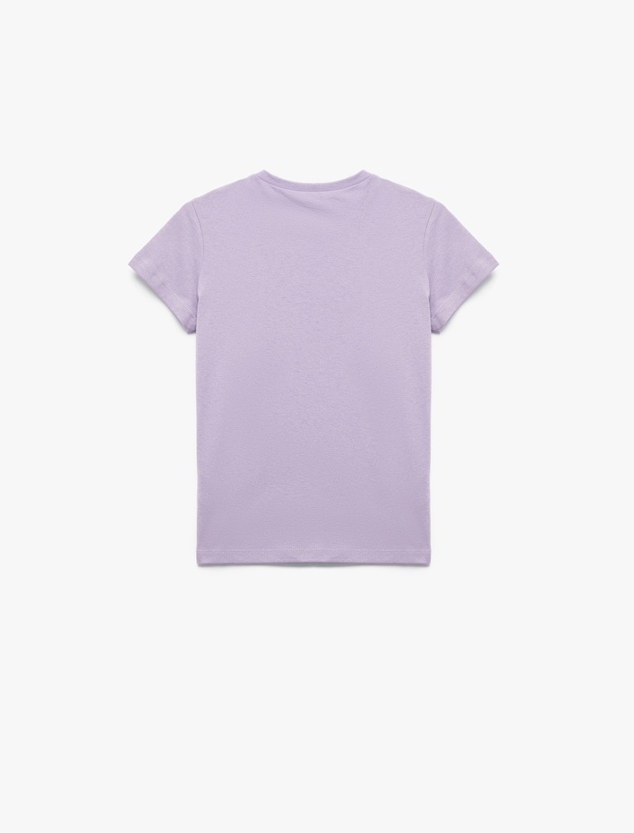 Kız Çocuk Pamuklu Kalp Baskılı Bisiklet Yaka Kısa Kollu Tişört