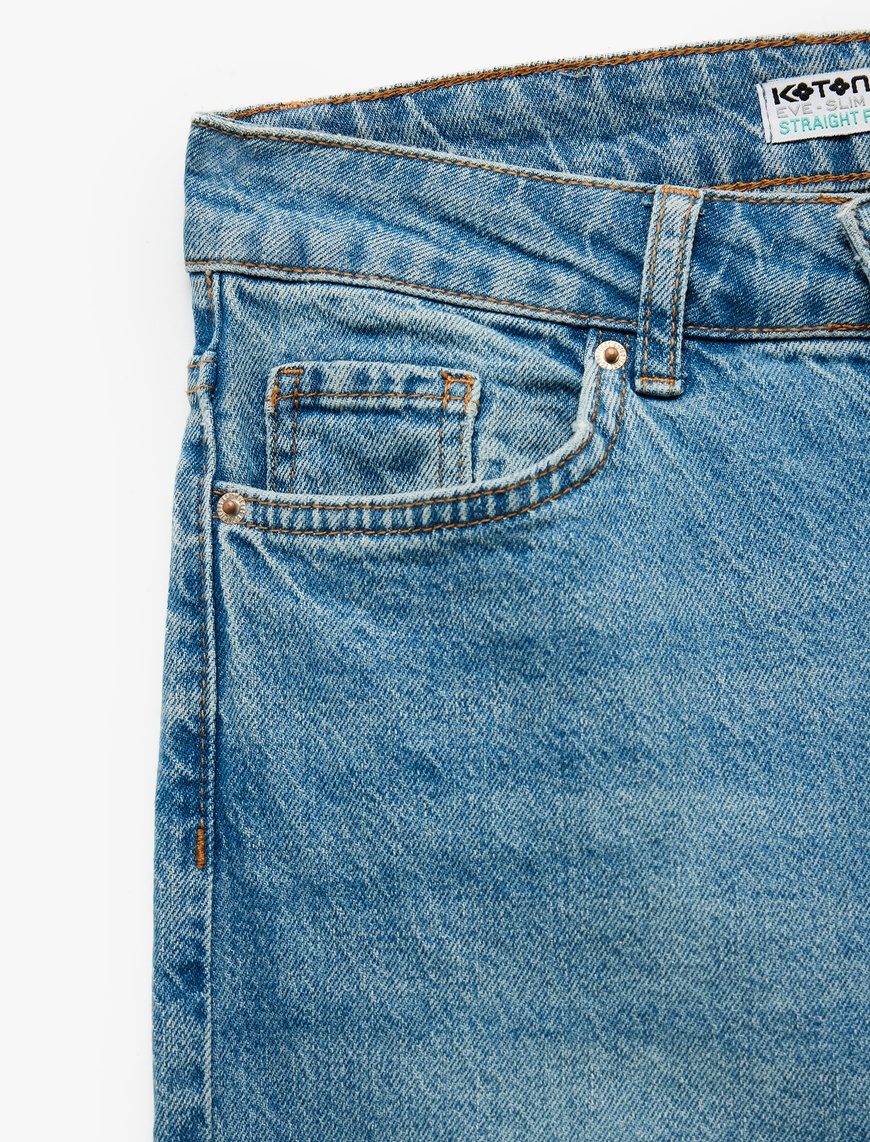   Pamuklu Düz Paça Cepli Düğmeli Jean Pantolon - Straight Jeans