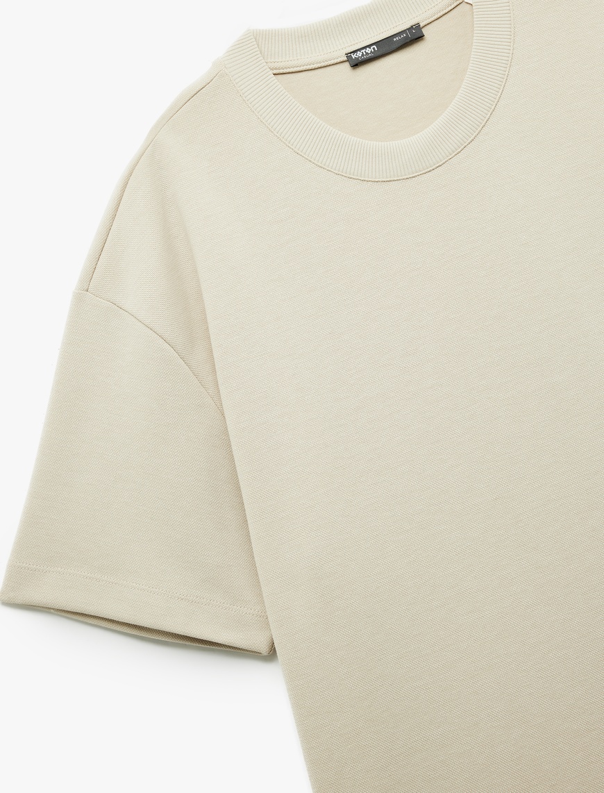   Pamuklu Kısa Kollu Pike Kumaş Bisiklet Yaka Basic Oversize Tişört