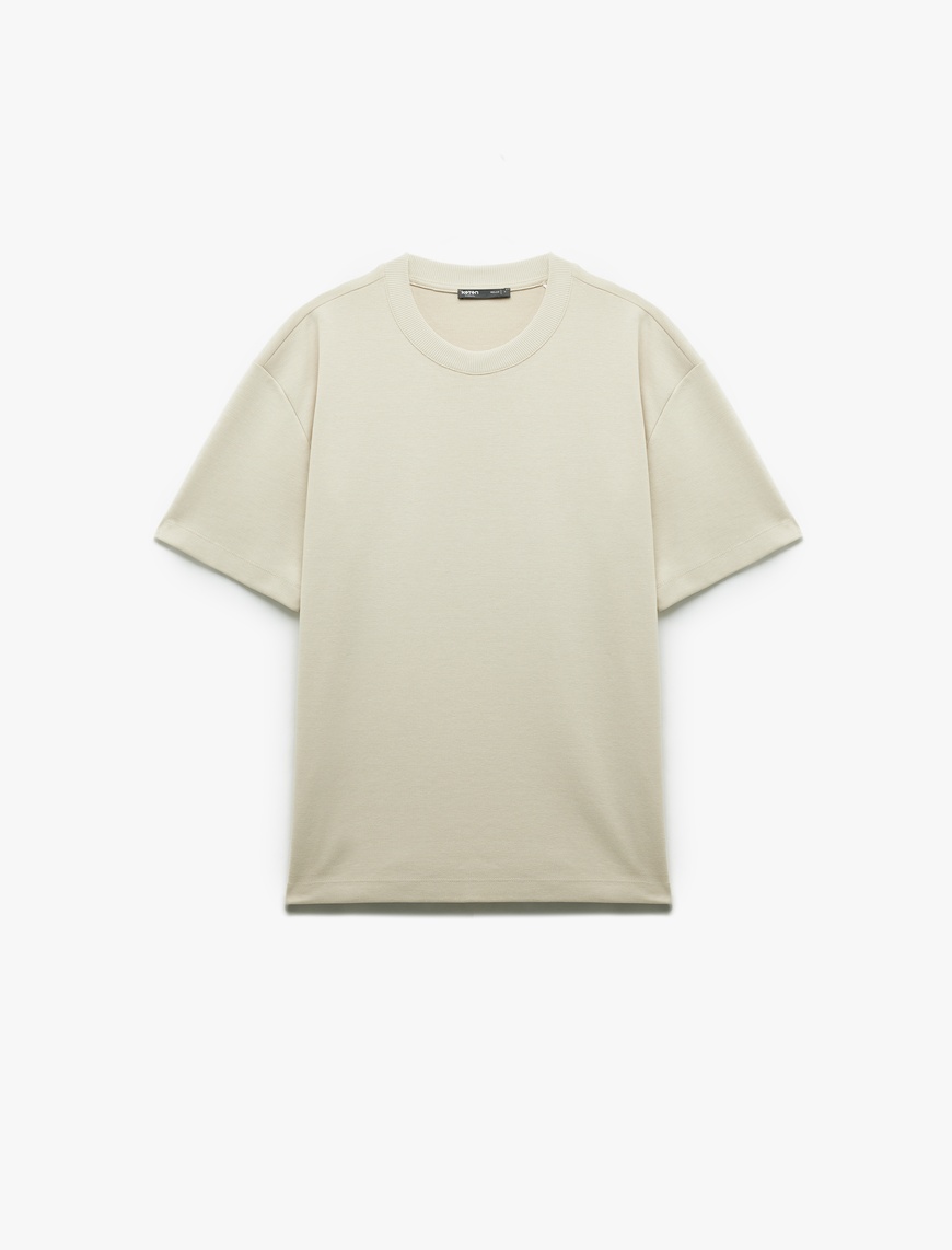   Pamuklu Kısa Kollu Pike Kumaş Bisiklet Yaka Basic Oversize Tişört