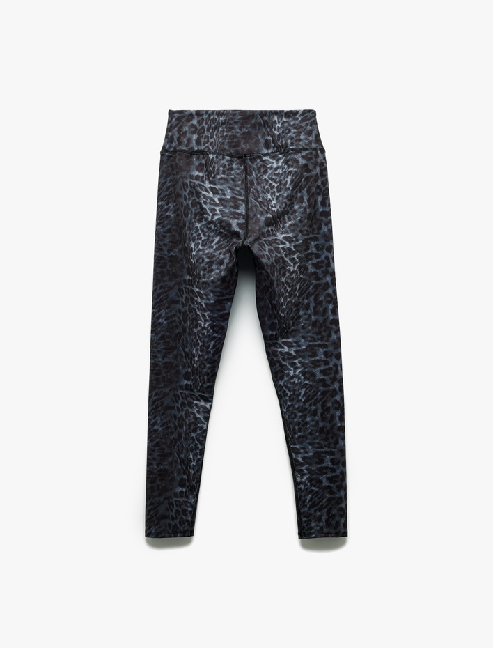  Yüksek Bel Dar Kesim Leopar Desenli Spor Tayt