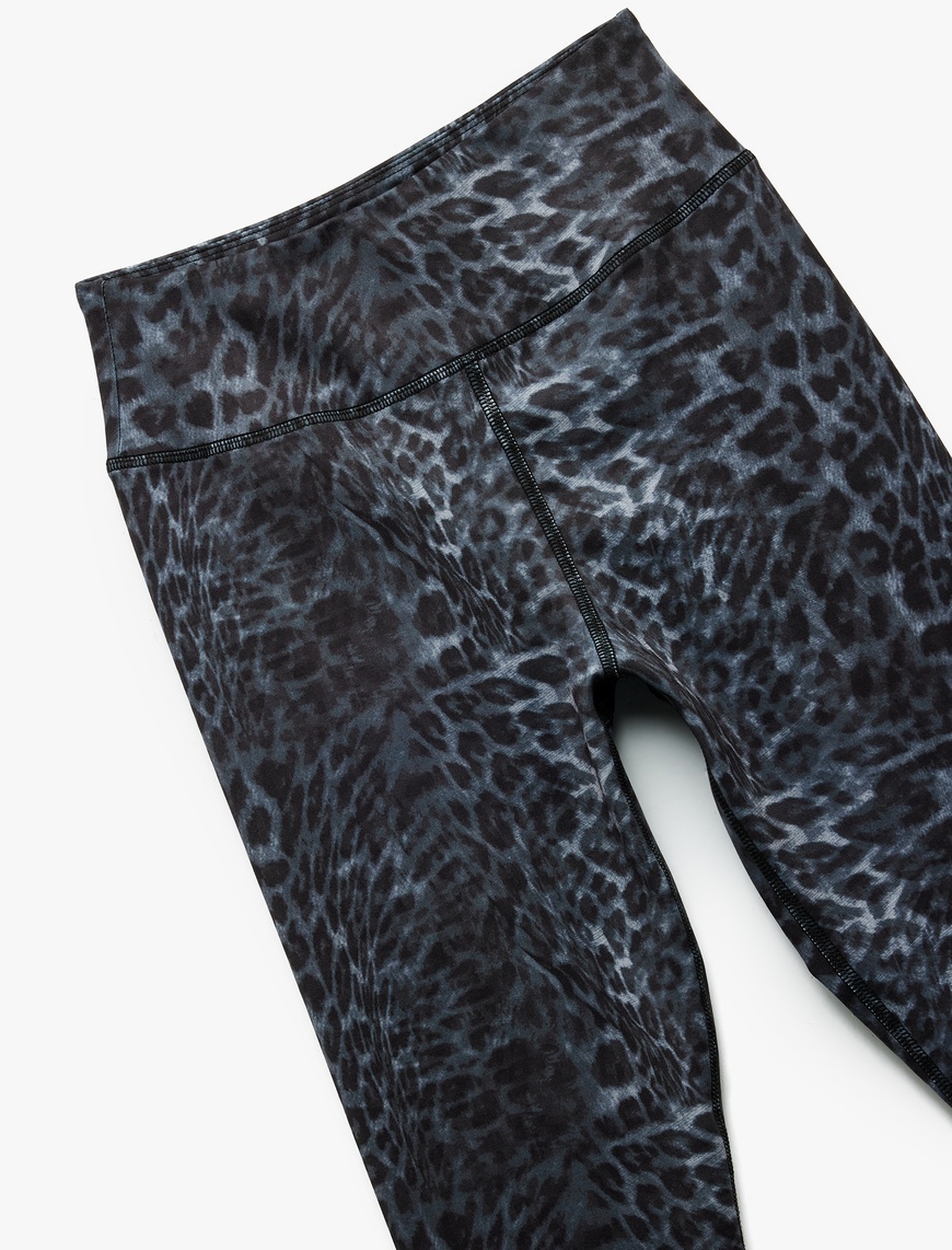   Yüksek Bel Dar Kesim Leopar Desenli Spor Tayt