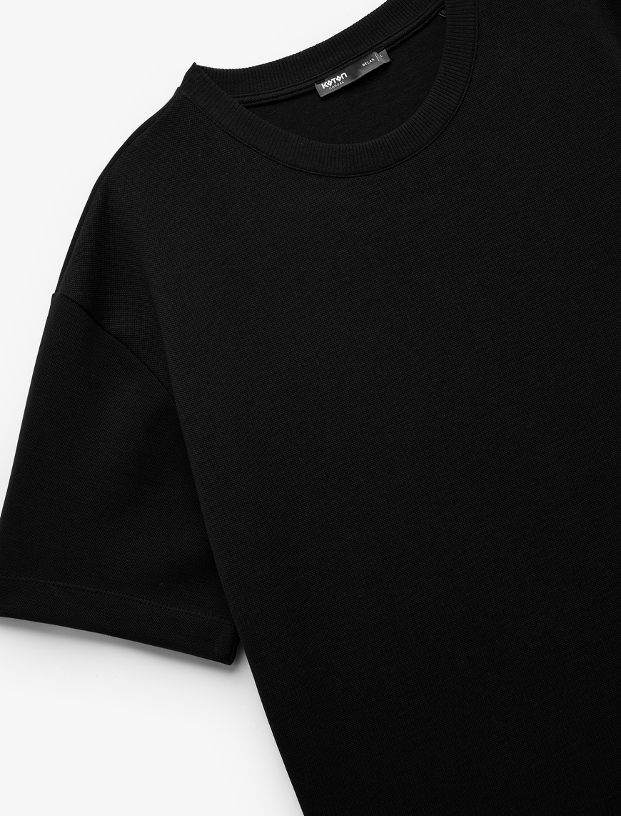   Pamuklu Kısa Kollu Pike Kumaş Bisiklet Yaka Basic Oversize Tişört