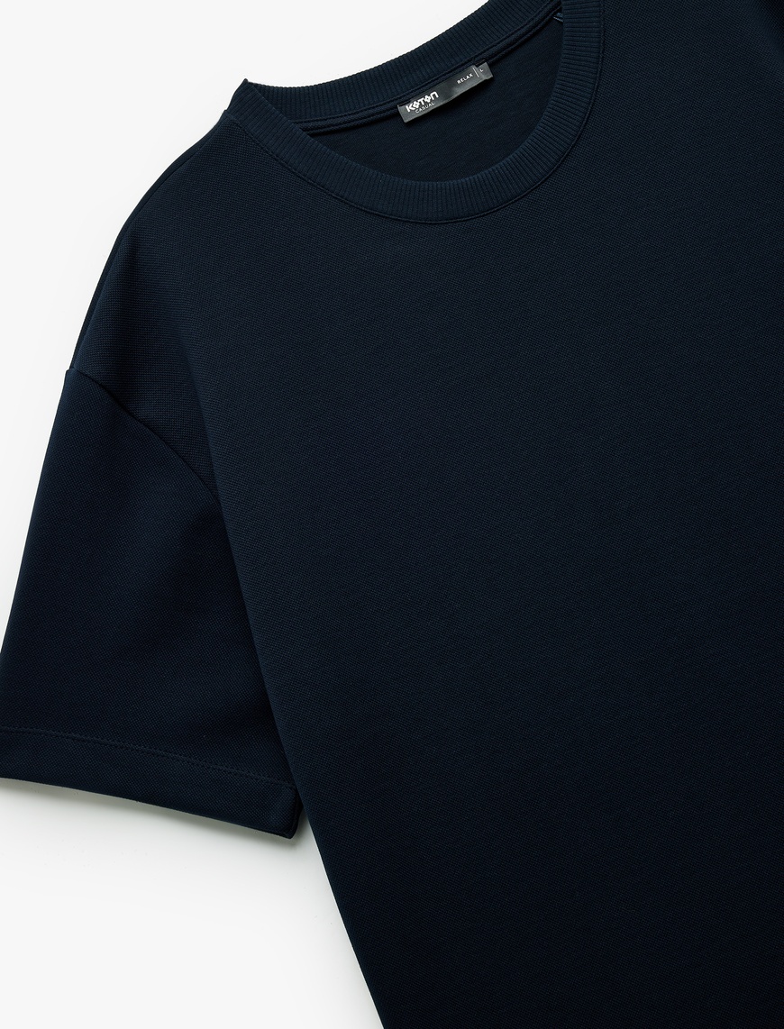  Pamuklu Kısa Kollu Pike Kumaş Bisiklet Yaka Basic Oversize Tişört