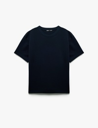 Pamuklu Kısa Kollu Pike Kumaş Bisiklet Yaka Basic Oversize Tişört