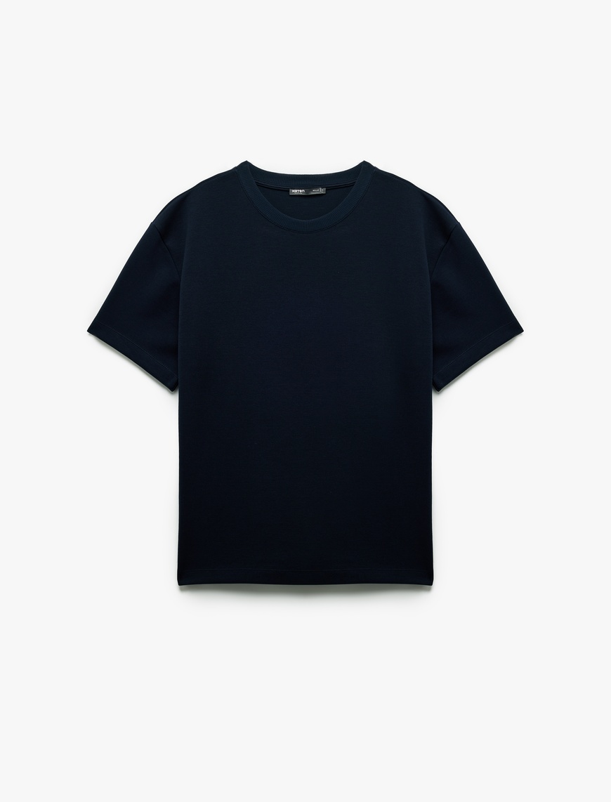   Pamuklu Kısa Kollu Pike Kumaş Bisiklet Yaka Basic Oversize Tişört