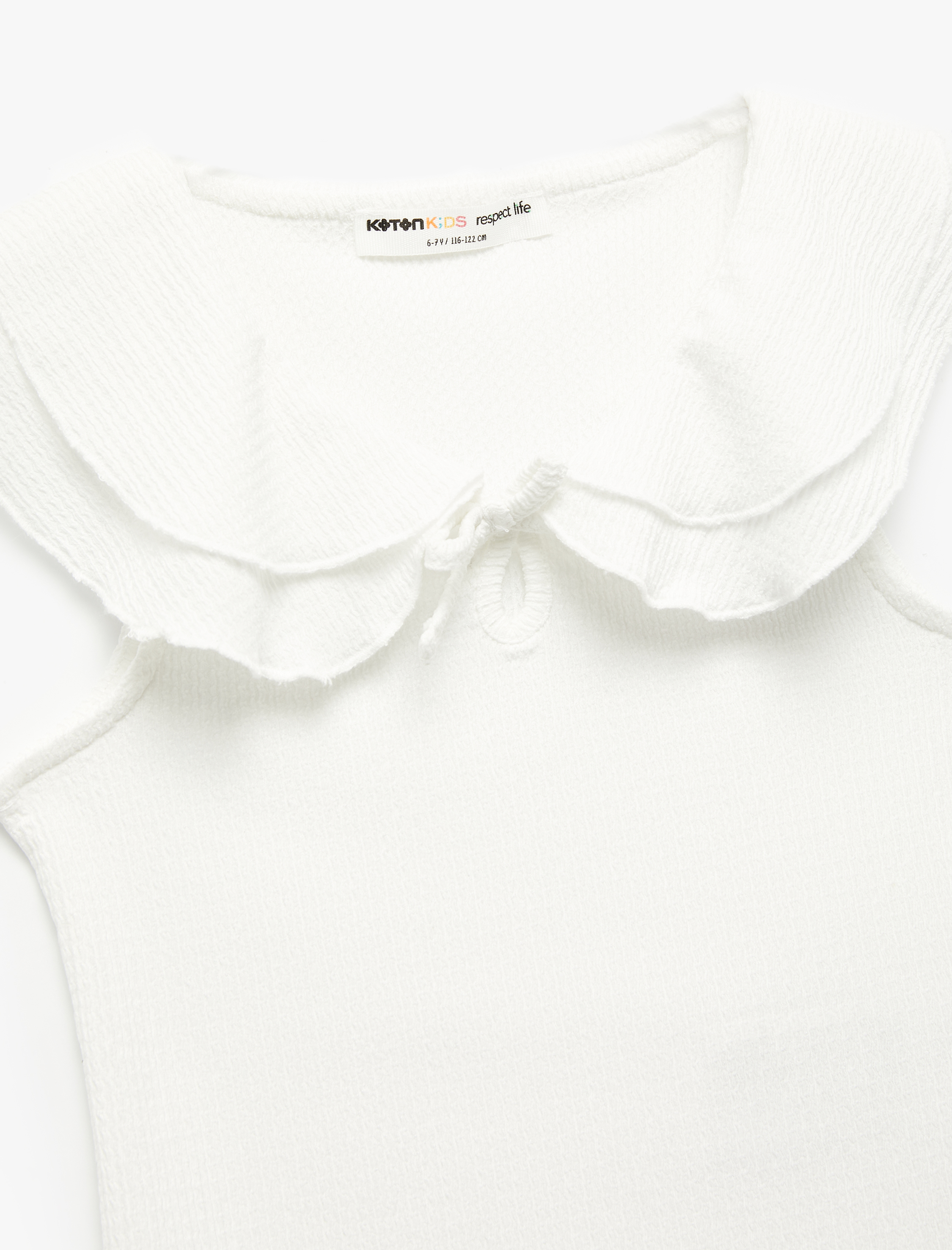  Kız Çocuk Fırfır Detaylı Kolsuz Bebe Yaka Bluz