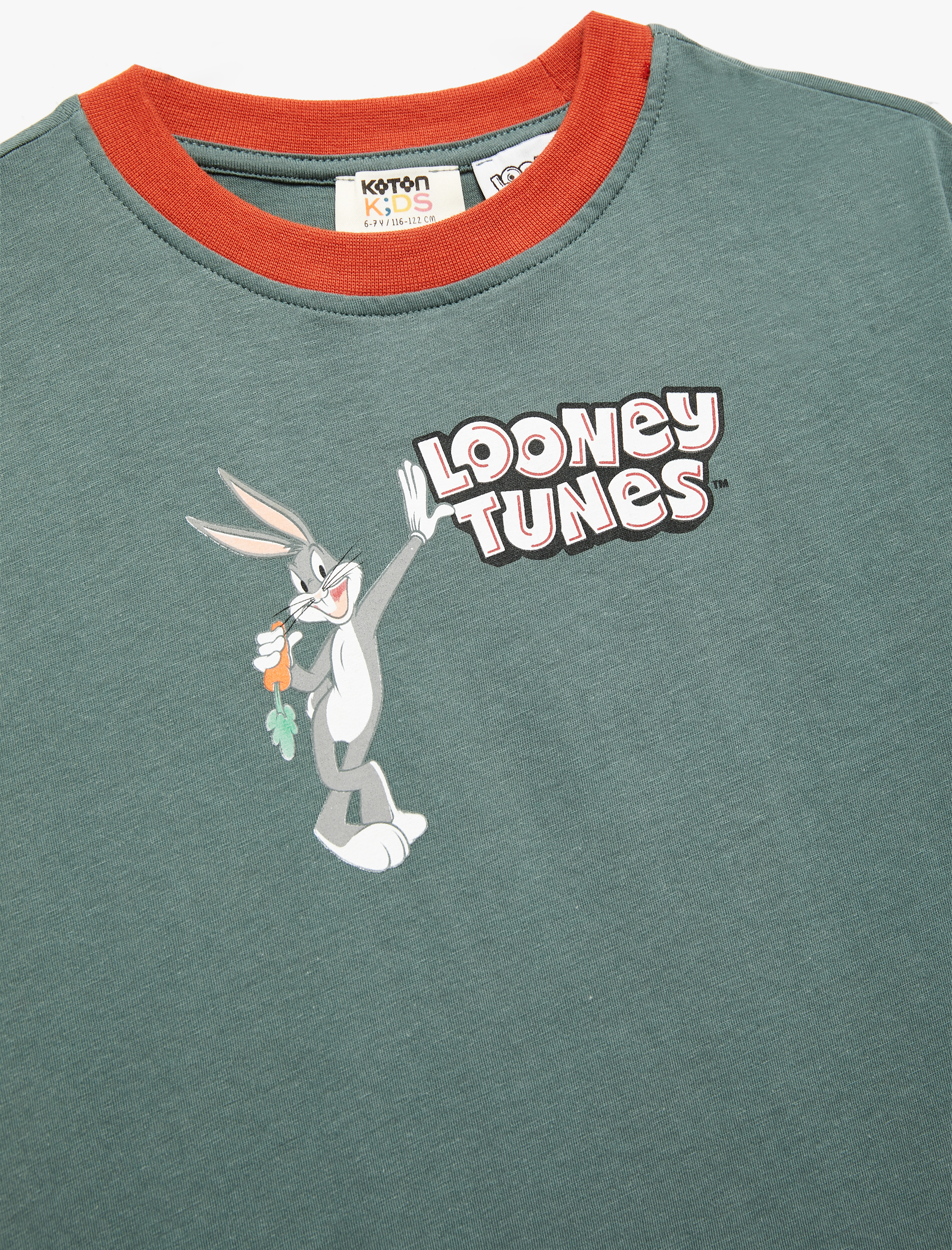  Erkek Çocuk Pamuklu Bisiklet Yaka Kısa Kollu Bugs Bunny Baskılı Lisanslı Tişört