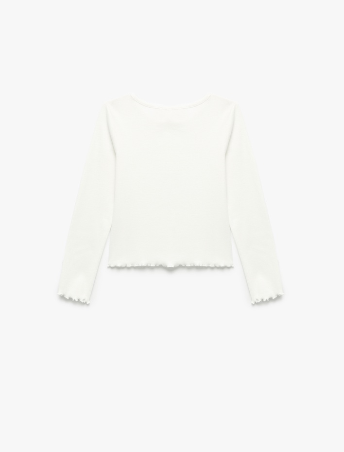 Kız Çocuk Pamuklu Baskılı Uzun Kollu Bisiklet Yaka Tişört