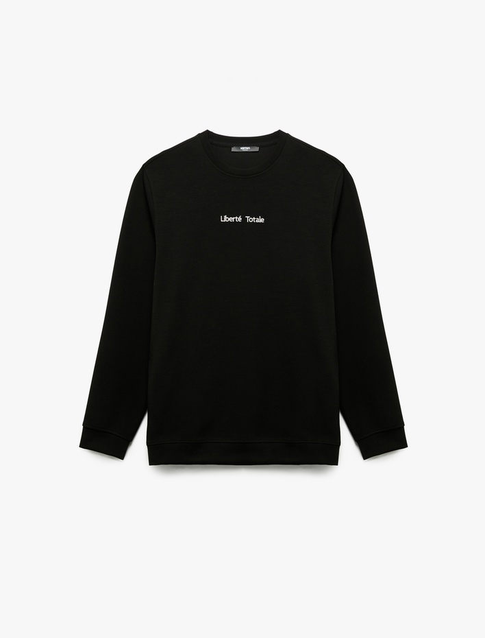  İşleme Detaylı Uzun Kollu Bisiklet Yaka Sweatshirt