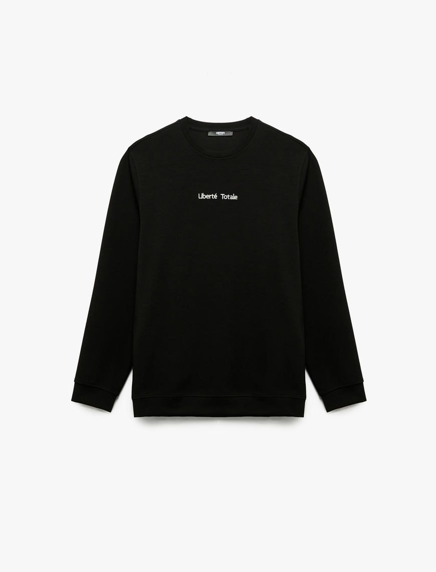   İşleme Detaylı Uzun Kollu Bisiklet Yaka Sweatshirt