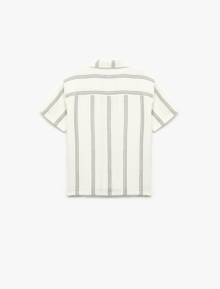 Erkek Çocuk Pamuklu Kısa Kollu Oversize Çizgili Gömlek