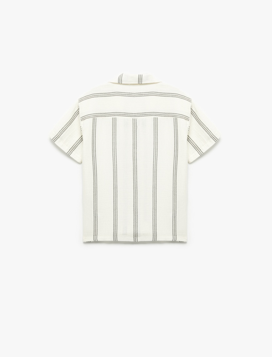 Erkek Çocuk Pamuklu Kısa Kollu Oversize Çizgili Gömlek