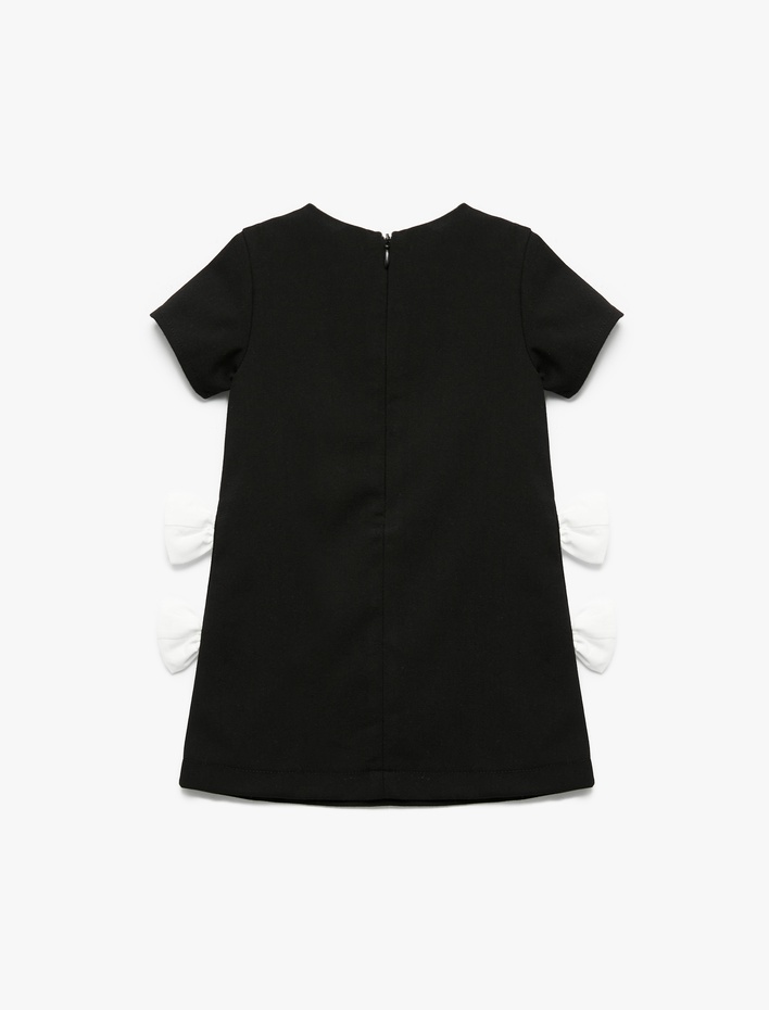 Kız Bebek Kısa Kollu Fiyonk Detaylı Bisiklet Yaka Elbise