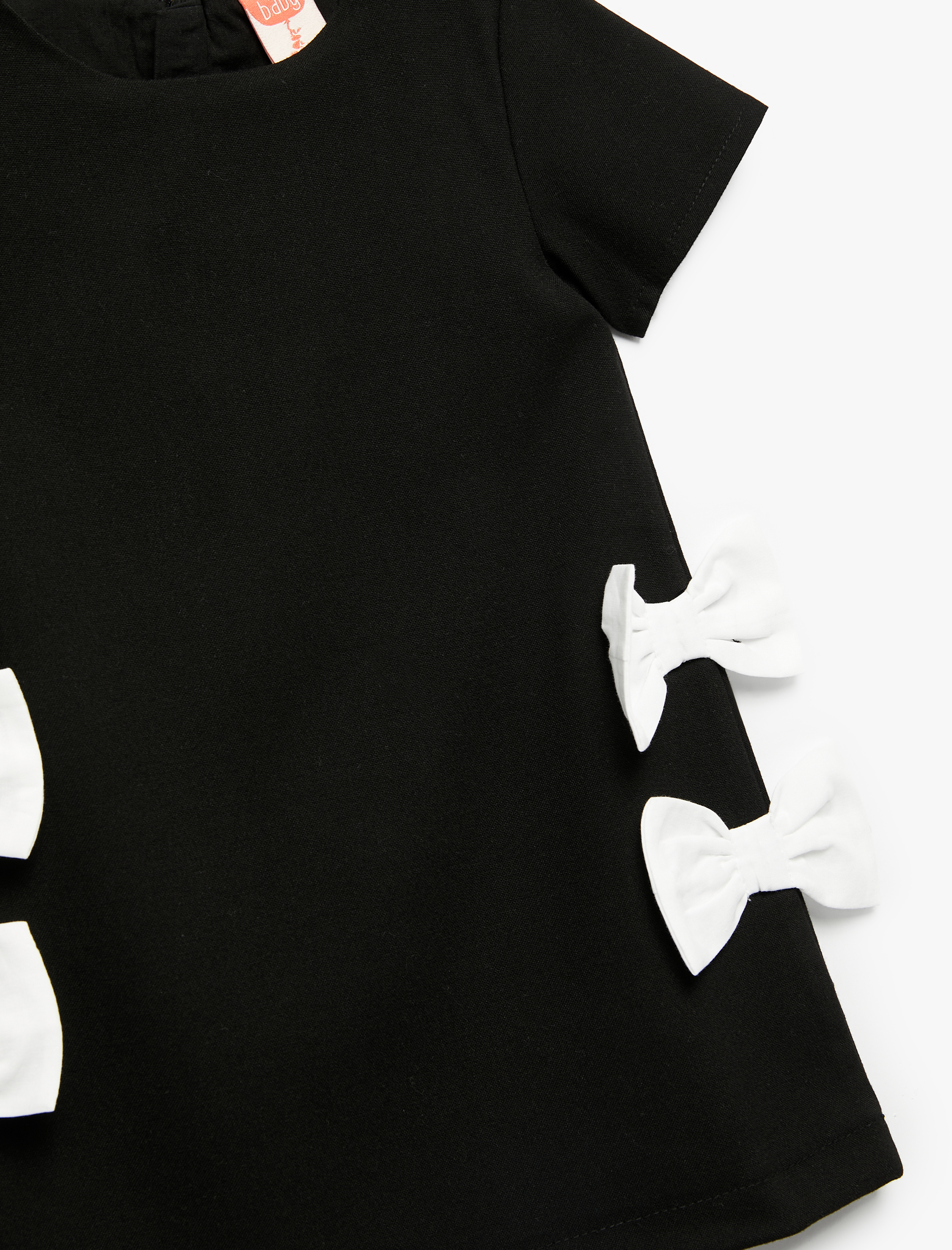  Kız Bebek Kısa Kollu Fiyonk Detaylı Bisiklet Yaka Elbise