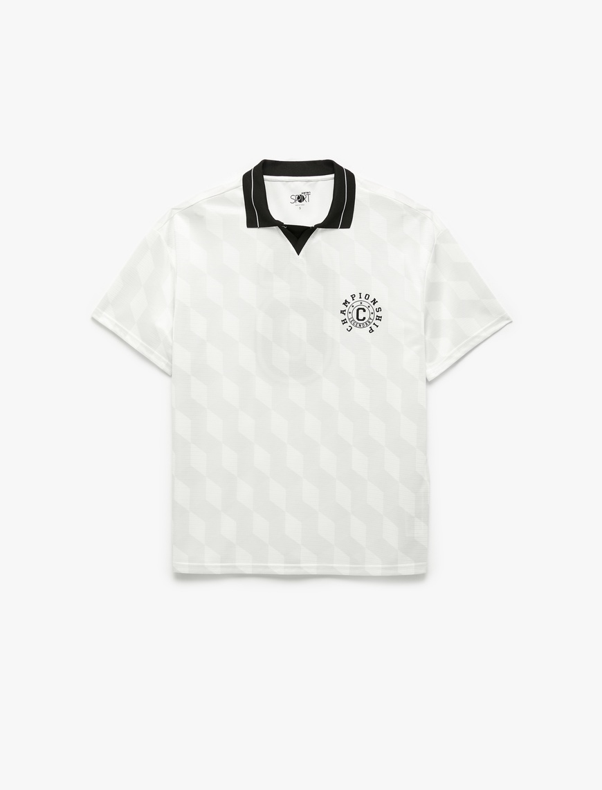   Oversize Kısa Kollu Polo Yaka Arkası Baskılı Spor Tişört