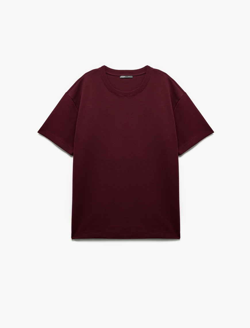   Pamuklu Kısa Kollu Pike Kumaş Bisiklet Yaka Basic Oversize Tişört
