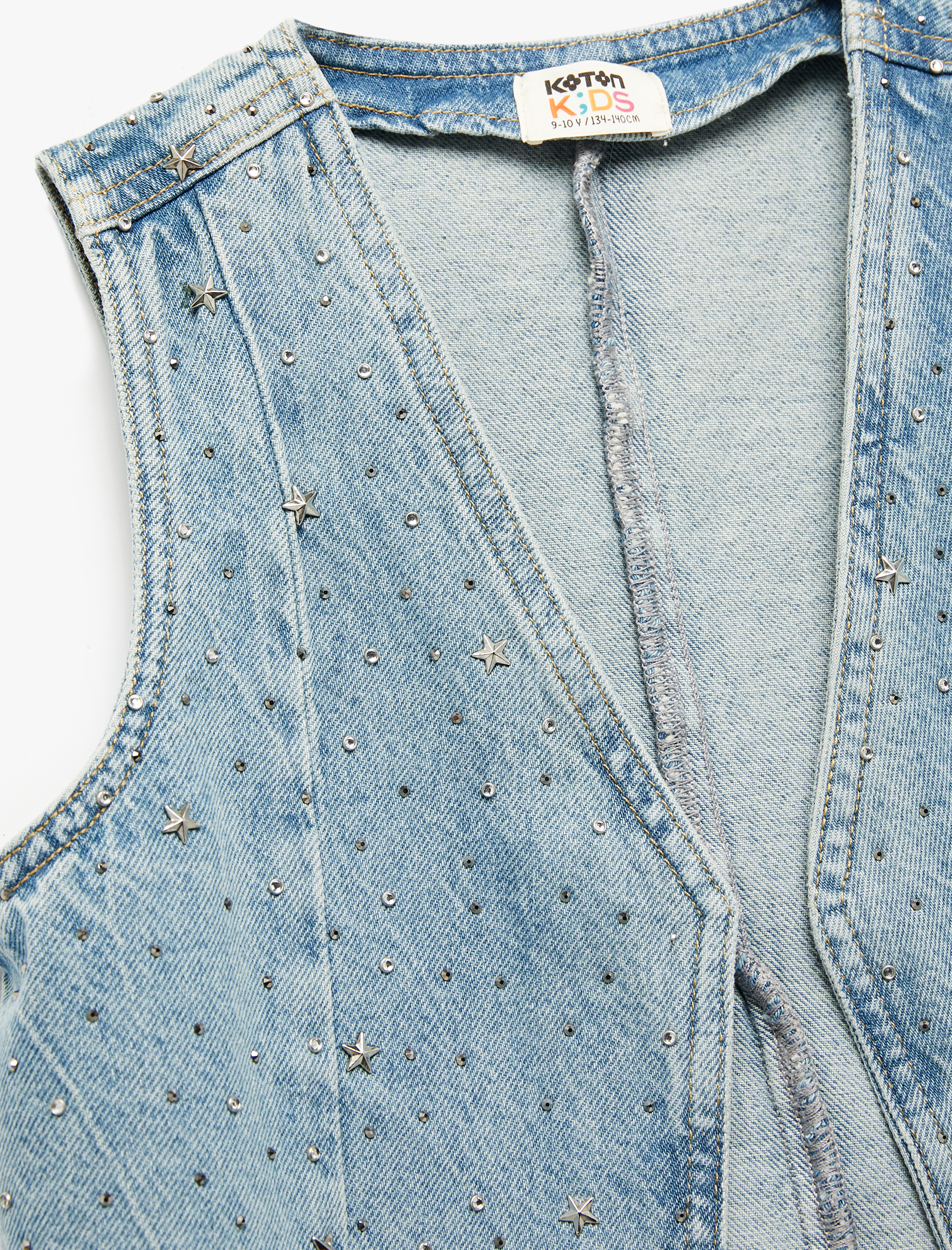  Kız Çocuk Yıldız Detaylı  V Yaka Jean Yelek