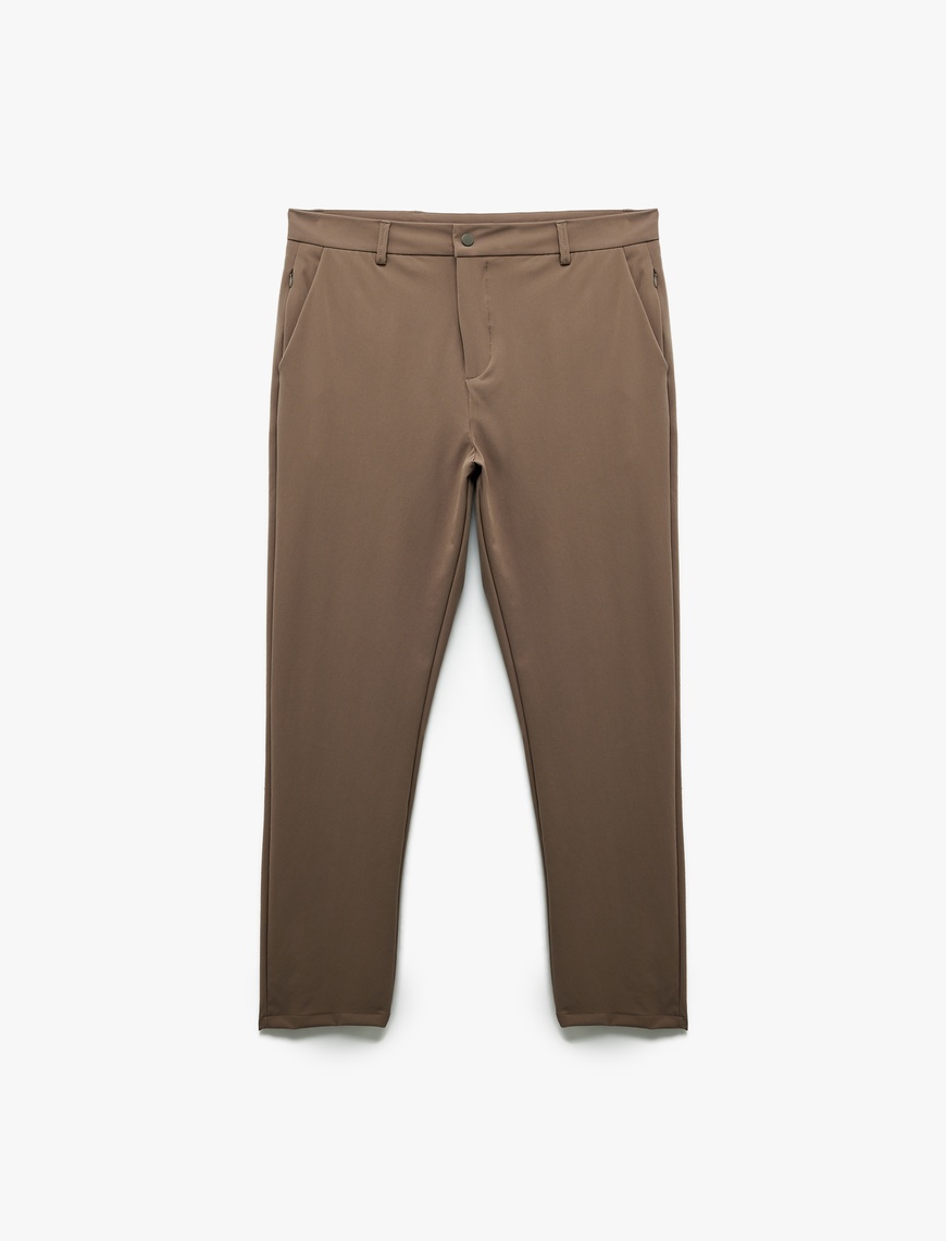   Slim Fit Cep Detaylı Düğmeli Esnek Kumaş Pantolon