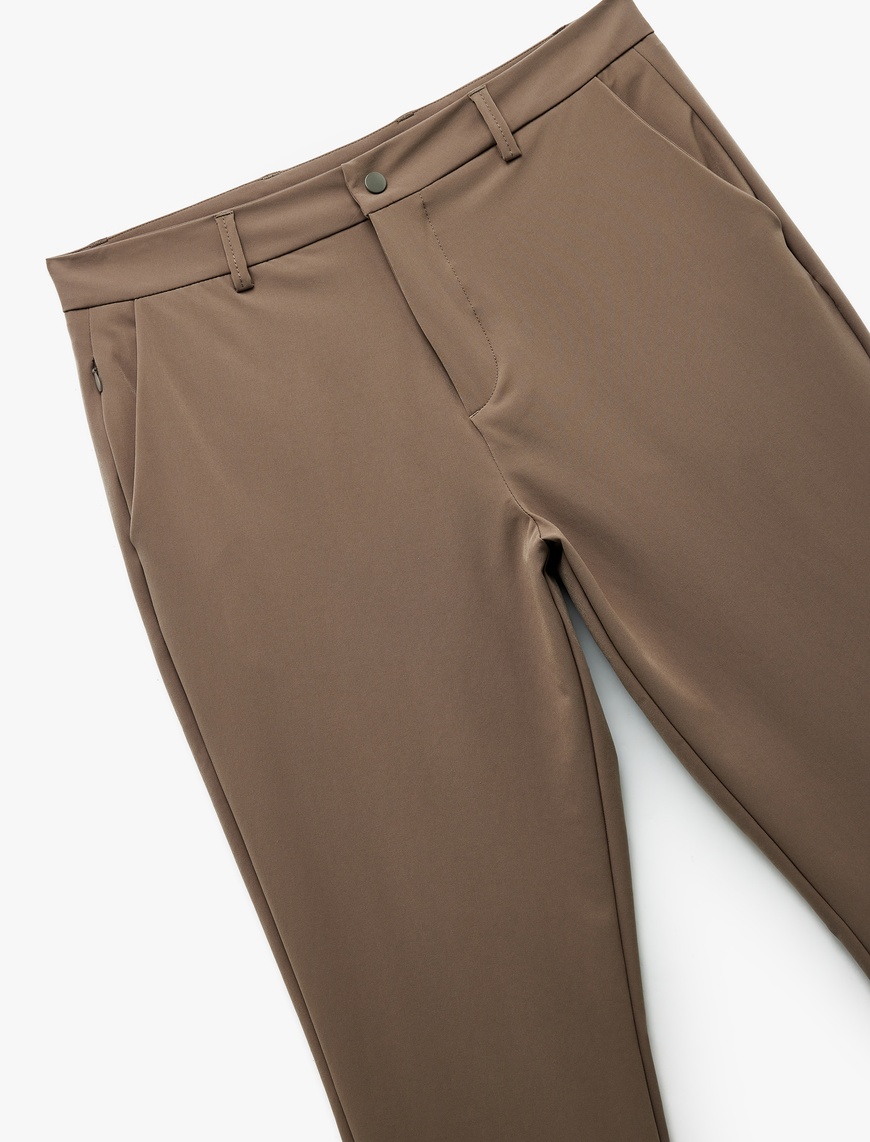   Slim Fit Cep Detaylı Düğmeli Esnek Kumaş Pantolon