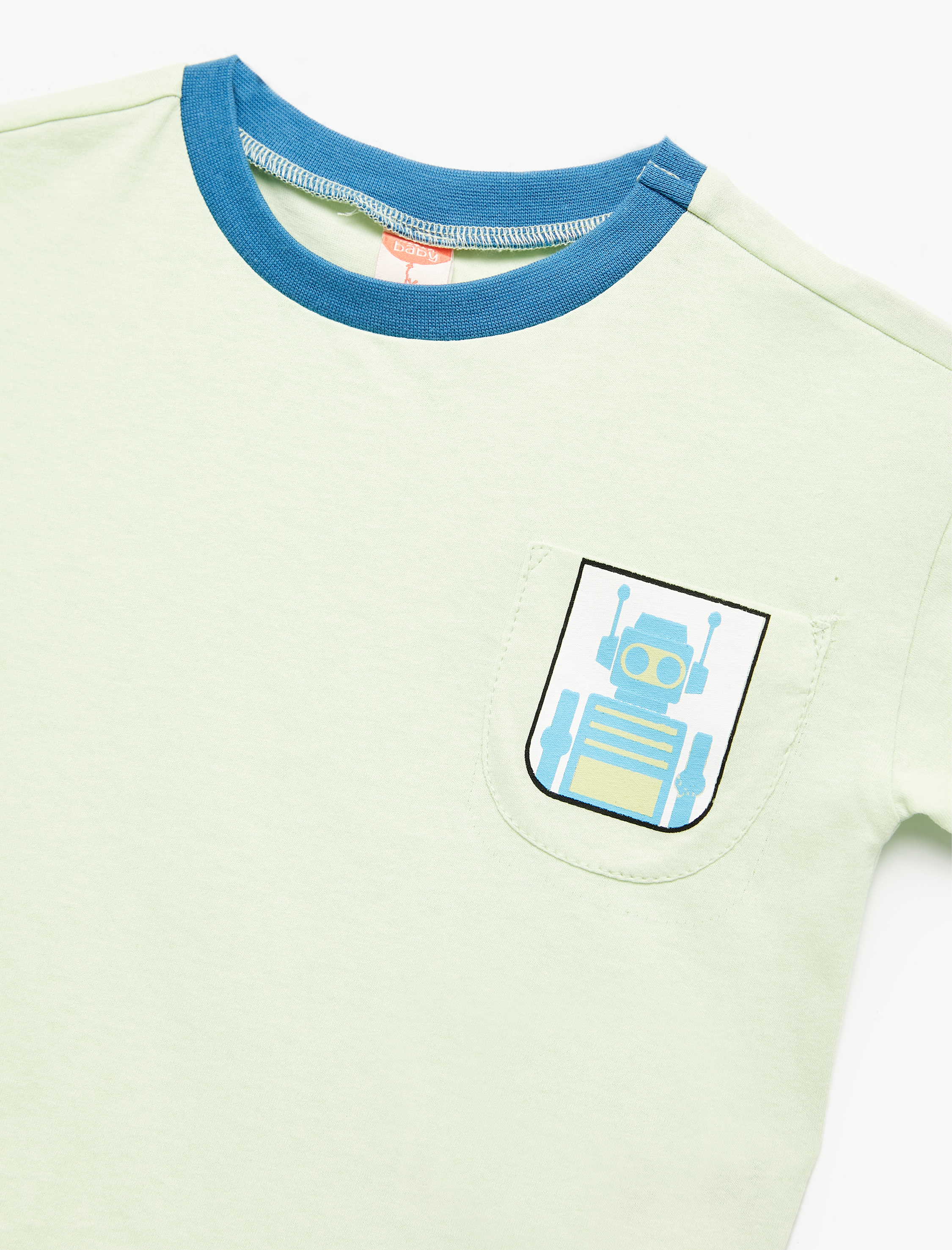  Erkek Bebek Robot Baskılı Pamuklu Kısa Kollu Bisiklet Yaka Tişört