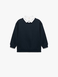 Uzun Kollu Gömlek Yaka Oversize Sweatshirt