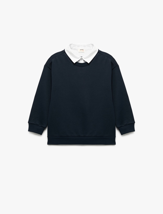 Uzun Kollu Okul Gömleği Yaka Oversize Okul Sweatshirt_0