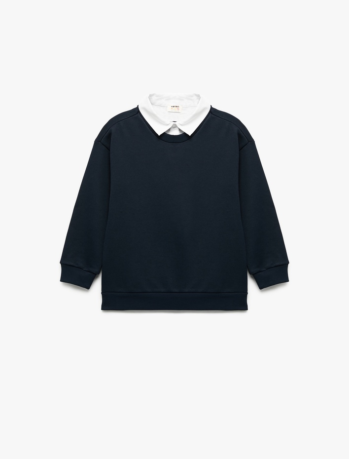 Erkek Çocuk Uzun Kollu Okul Gömleği Yaka Oversize Okul Sweatshirt
